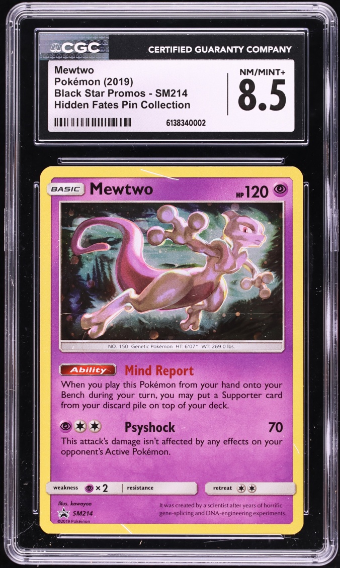 2019 Pokemon Sun & Moon Promo Hidden Fates Pin Collection Holo Mewtwo #SM214 CGC 8.5 NM-MT+