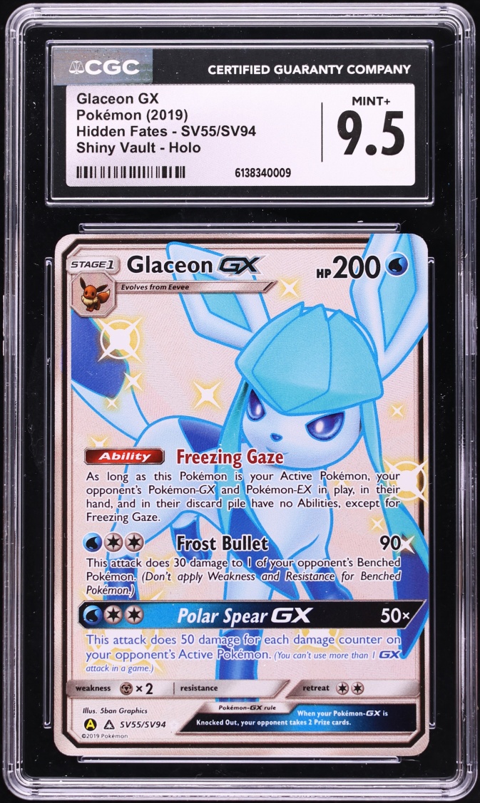 2019 Pokemon Sun & Moon Hidden Fates Full Art Glaceon GX #SV55 CGC 9.5 MINT+