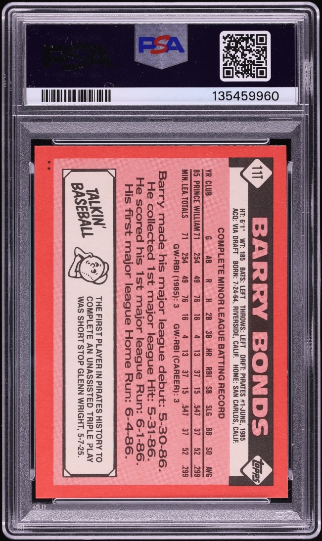1986 Topps Traded Tiffany Barry Bonds ROOKIE #11T PSA 9 MINT