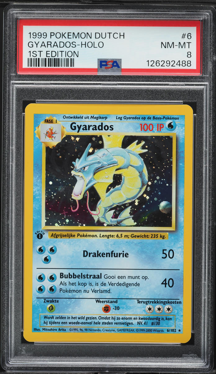 1999 Pokemon Dutch Base Set 1st Edition Holo Gyarados #6 PSA 8 NM-MT
