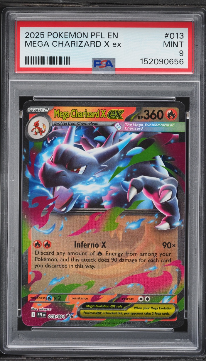 2025 Pokemon Mega Evolution Phantasmal Flames Holo Mega Charizard X ex #13 PSA 9 MINT