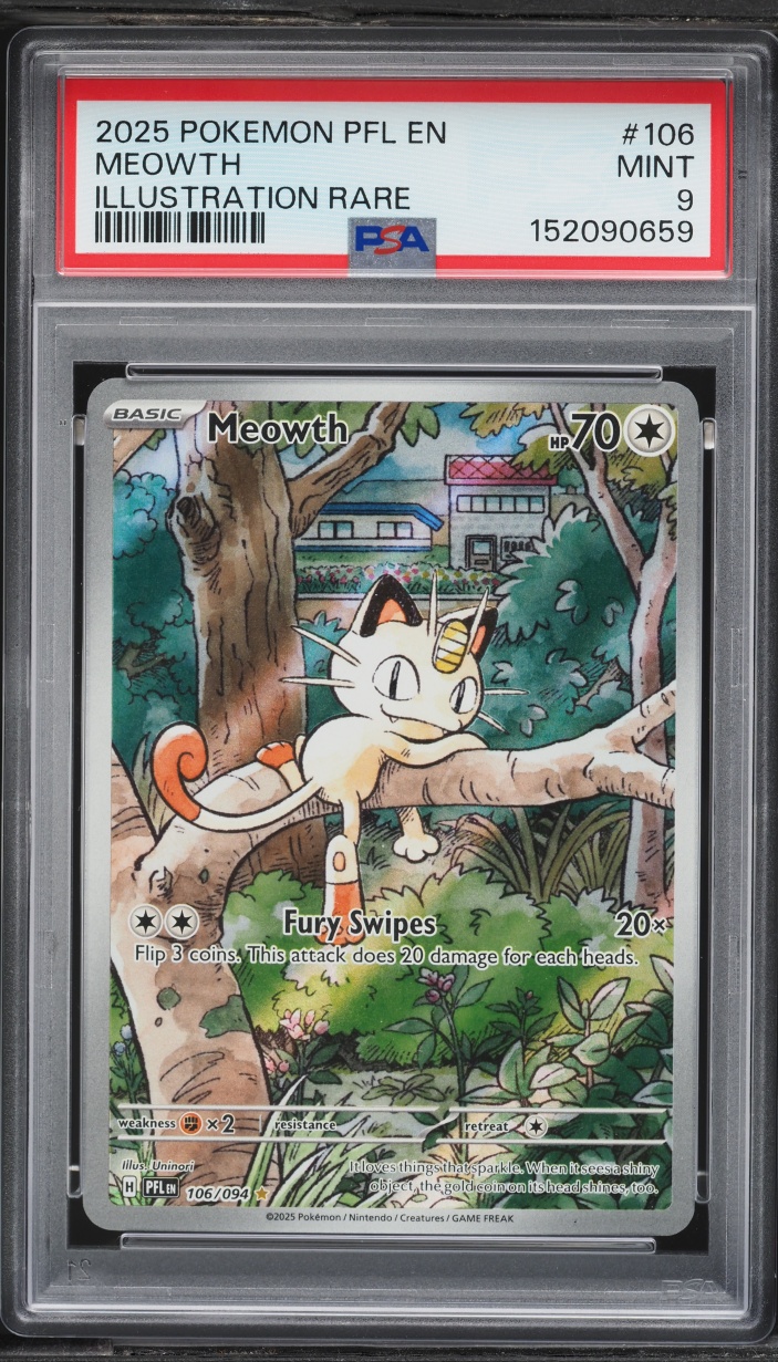 2025 Pokemon Mega Evolution Phantasmal Flames IR Meowth #106 PSA 9 MINT
