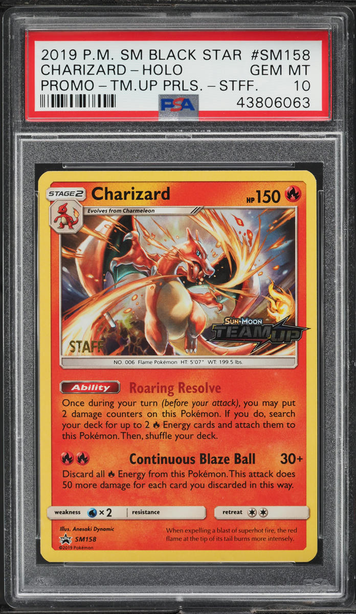 2019 Pokemon SM Promo Team Up Prerelease Staff Holo Charizard #SM158 PSA 10 GEM