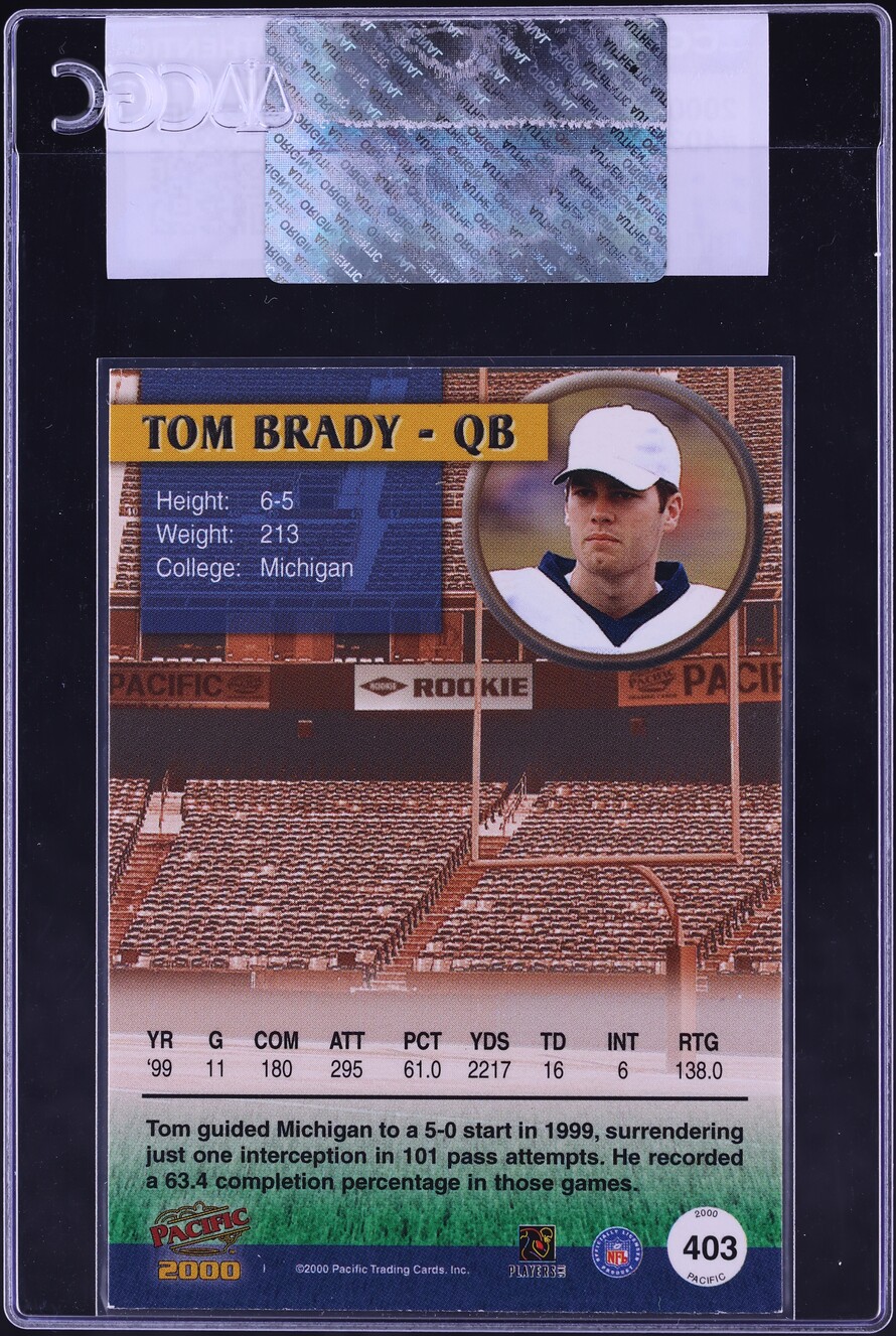2000 Pacific Football Tom Brady ROOKIE #403 CGC AUTH