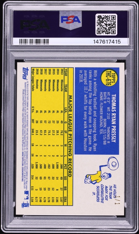 2019 Topps Heritage Chrome Mega Box Superfractor Ryan Pressly 1/1 #676 PSA 9 MINT