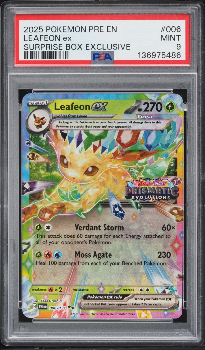 2025 Pokemon Scarlet & Violet Prismatic Evolutions Surprise Box Leafeon Ex #6 PSA 9 MINT