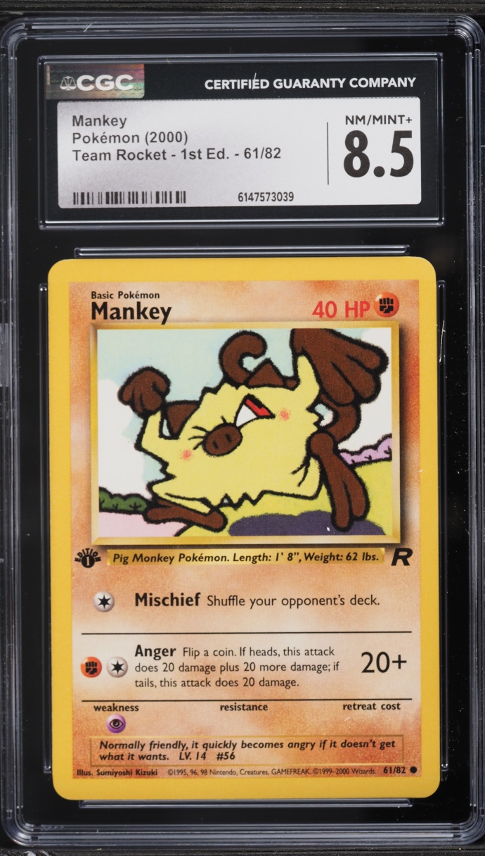 2000 Pokemon Team Rocket 1st Edition Mankey #61 CGC 8.5 NM-MT+