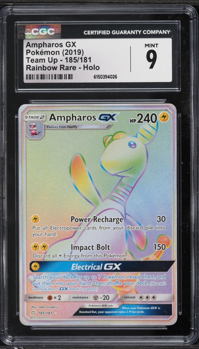 2019 Pokemon Sun & Moon Team Up Rainbow Rare Ampharos GX #185 CGC 9 MINT
