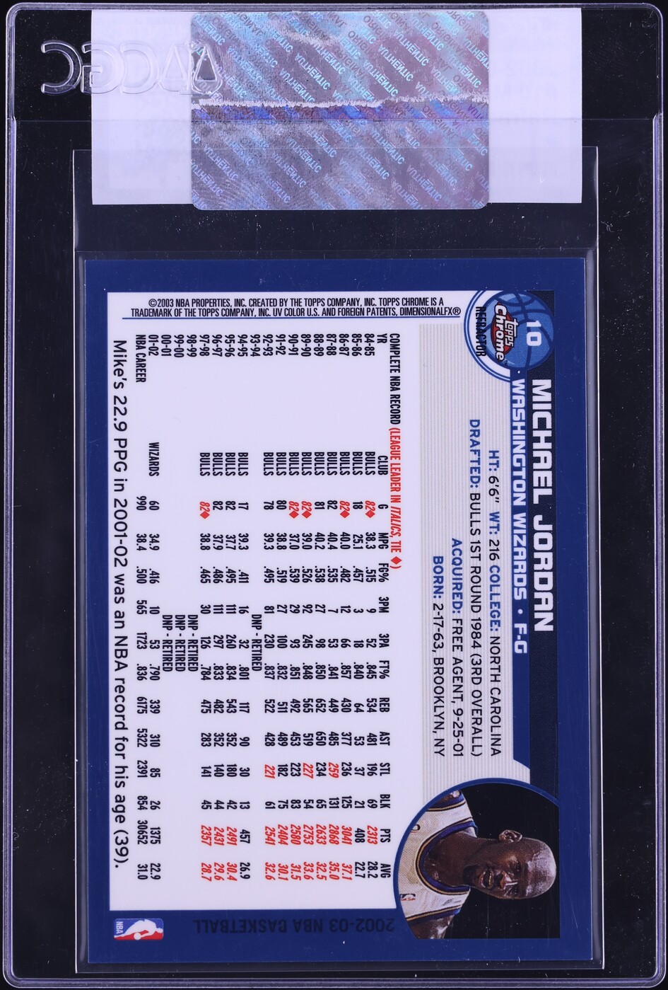 2002 Topps Chrome Refractor Michael Jordan #10 CGC AUTH