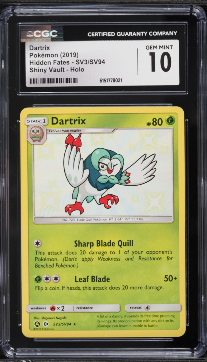 2019 Pokemon Sun & Moon Hidden Fates Shiny Dartrix #SV3 CGC 10 GEM MINT