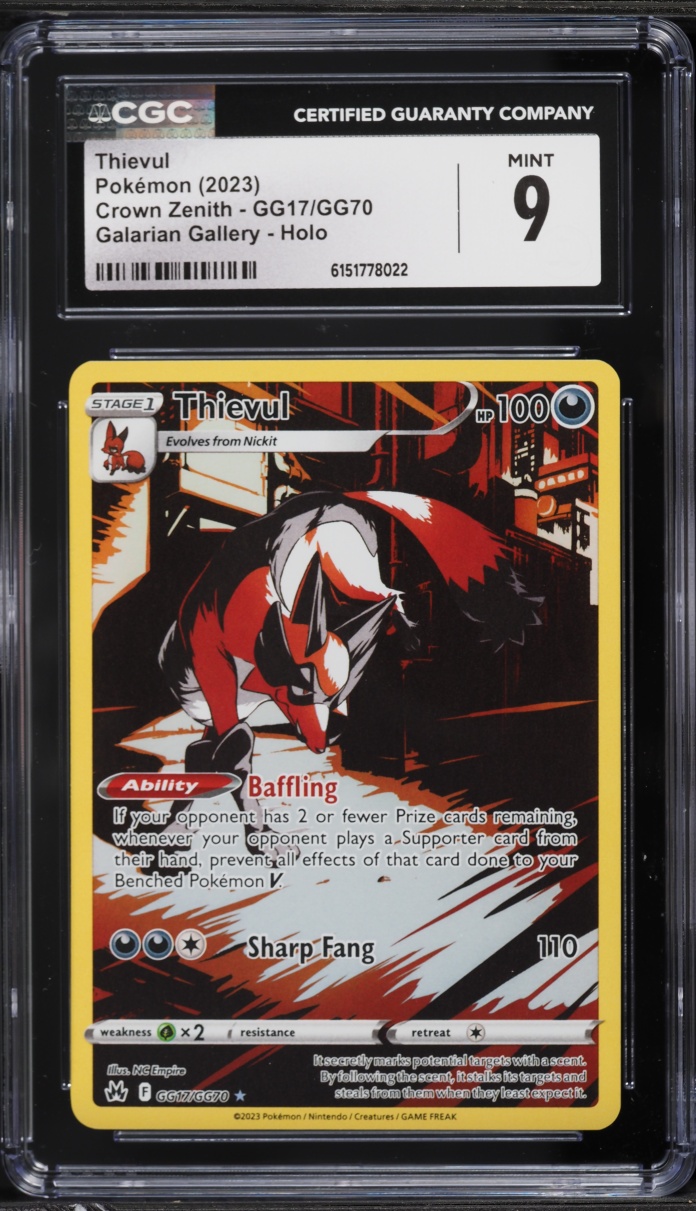 2023 Pokemon Sword & Shield Crown Zenith Alt Art Thievul #GG17 CGC 9 MINT