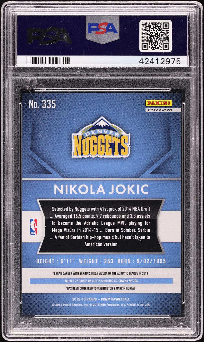 2015 Panini Prizm Red White Blue Nikola Jokic ROOKIE #335 PSA 10 GEM MINT