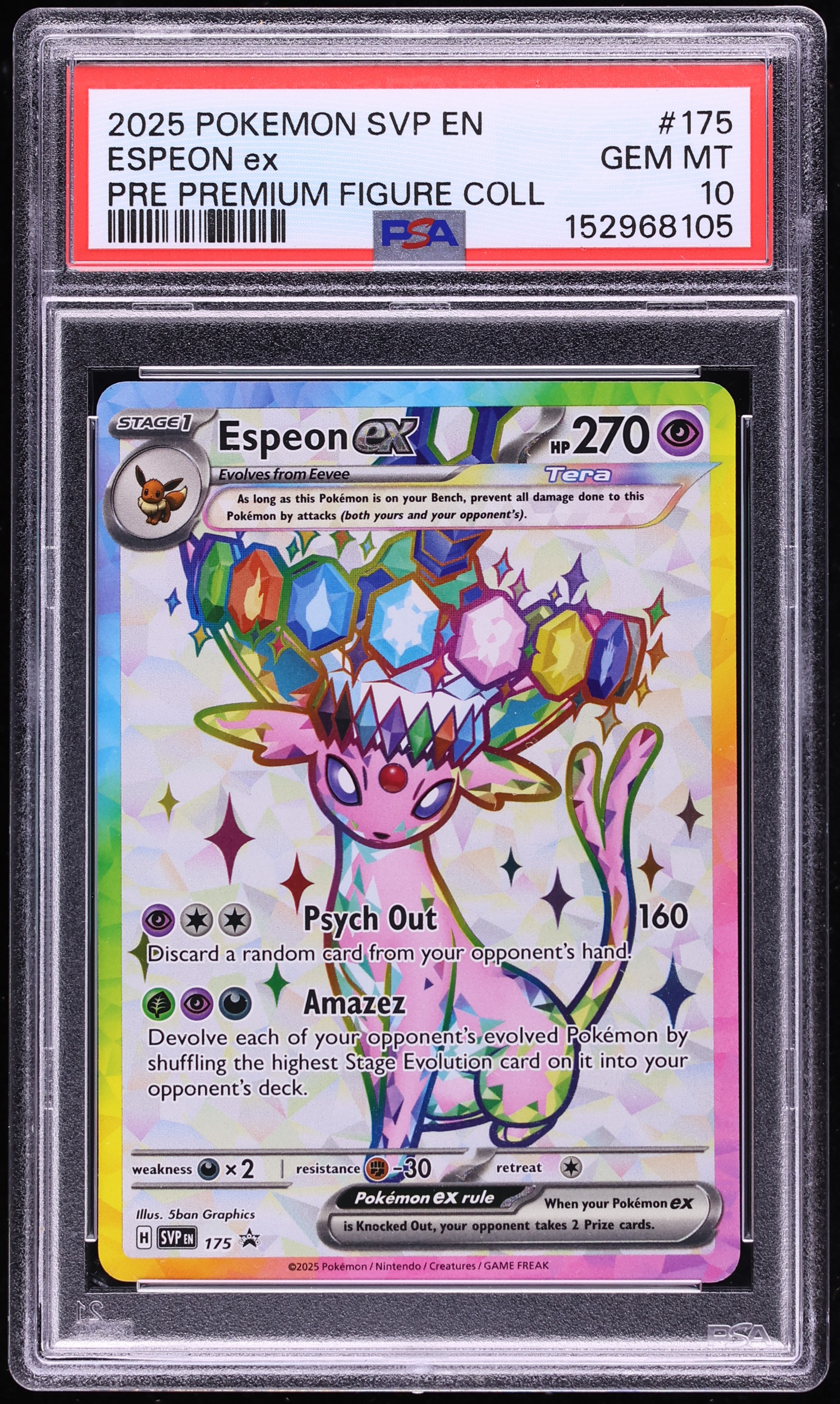 2025 Pokemon SV Promo Prismatic Evolutions Premium Figure Full Art Espeon Ex #175 PSA 10 GEM