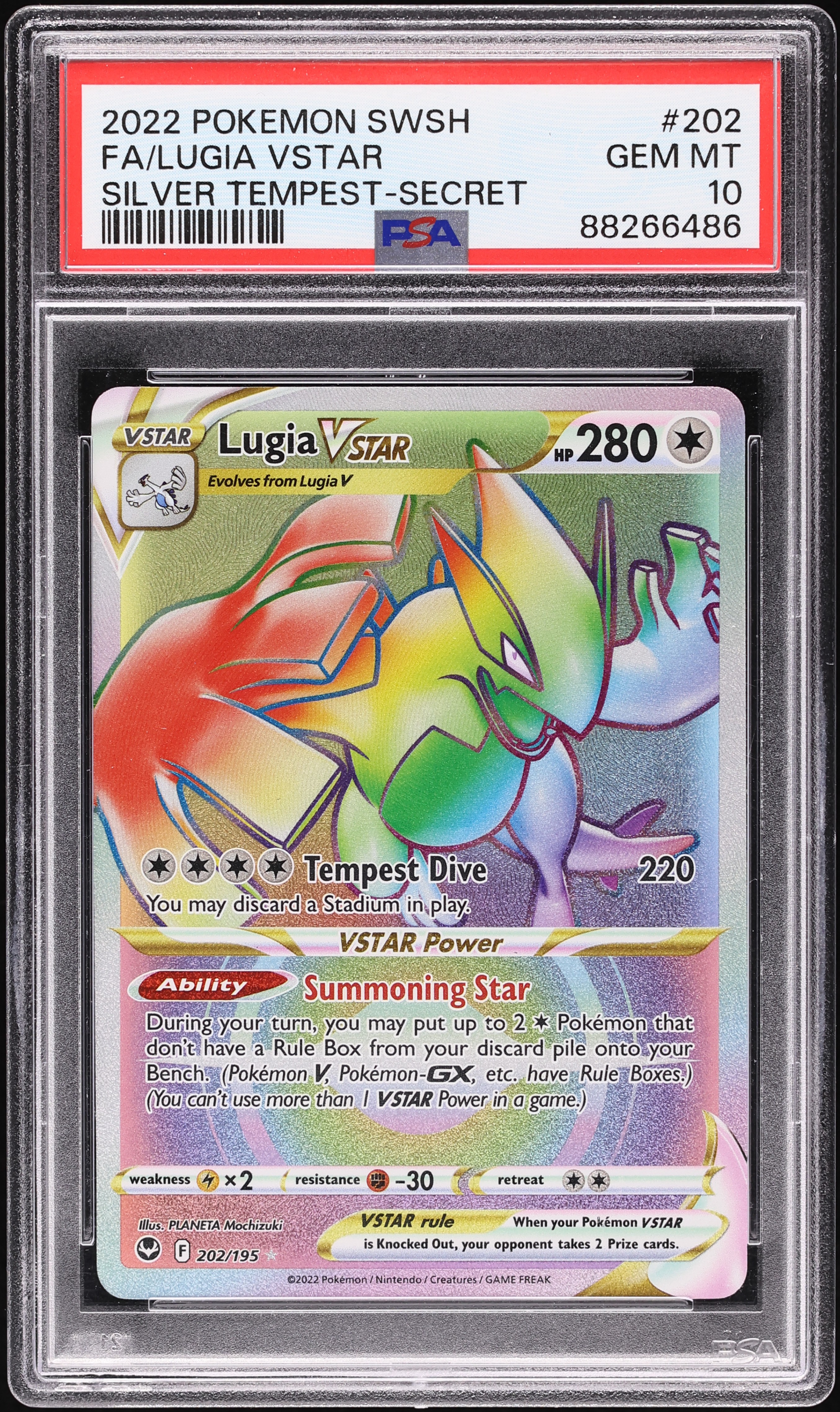 2022 Pokemon Sword & Shield Silver Tempest Rainbow Rare Lugia VSTAR #202 PSA 10 GEM MINT