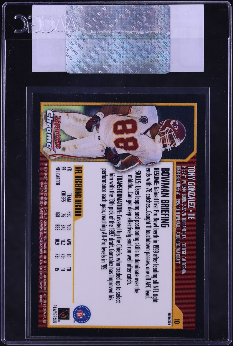 2000 Bowman Chrome Refractor Tony Gonzalez #10 CGC AUTH