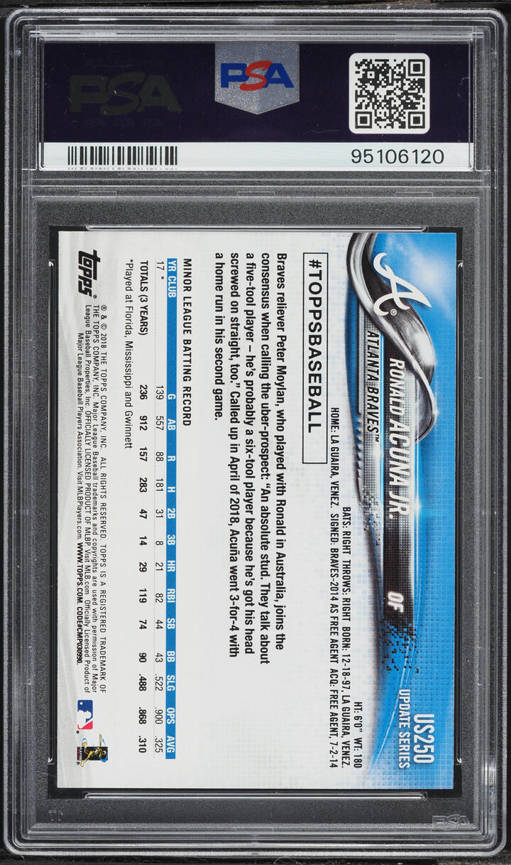 2018 Topps Update Ronald Acuna Jr. ROOKIE #US250 PSA 9 MINT