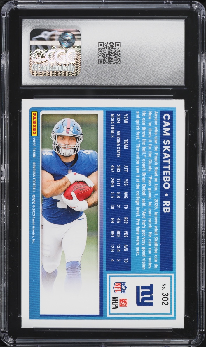 2025 Donruss Football Cam Skattebo ROOKIE #302 CGC 10 GEM MINT