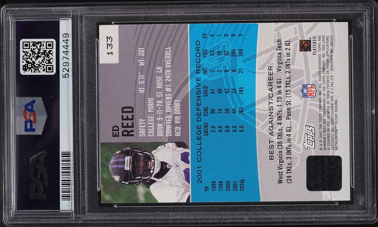 2002 Bowman's Best Ed Reed ROOKIE AUTO #133 PSA 8 NM-MT