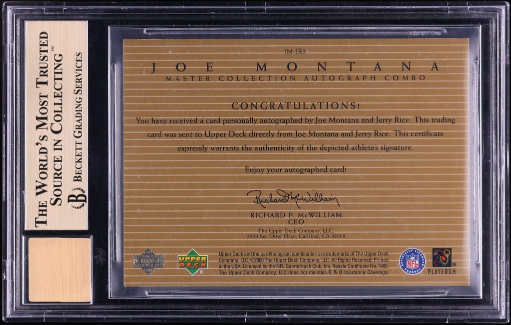 2000 Upper Deck Master Collection Joe Montana Jerry Rice AUTO /10 BGS 9.5 GEM MT - Photo 2