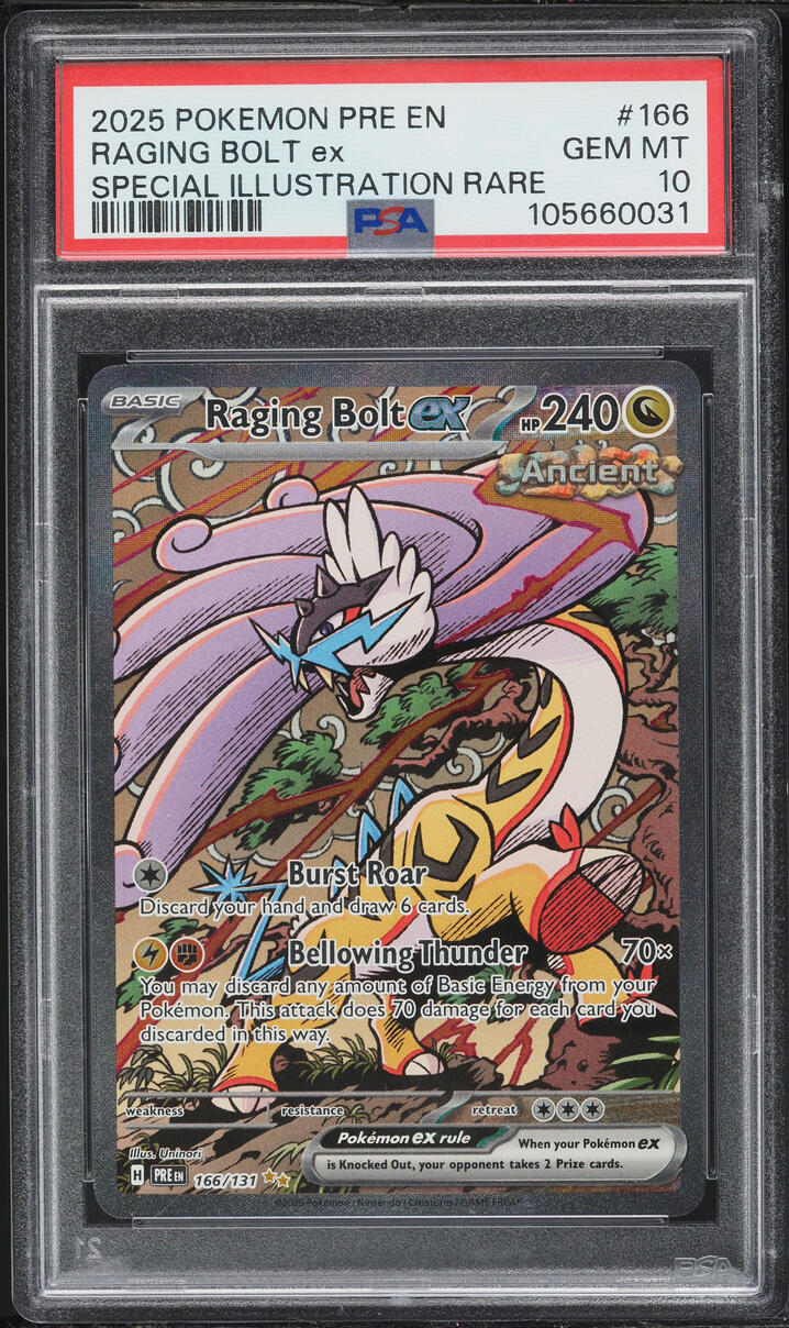 2025 Pokemon Scarlet & Violet Prismatic Evolutions SIR Raging Bolt EX #166 PSA 10 GEM MINT