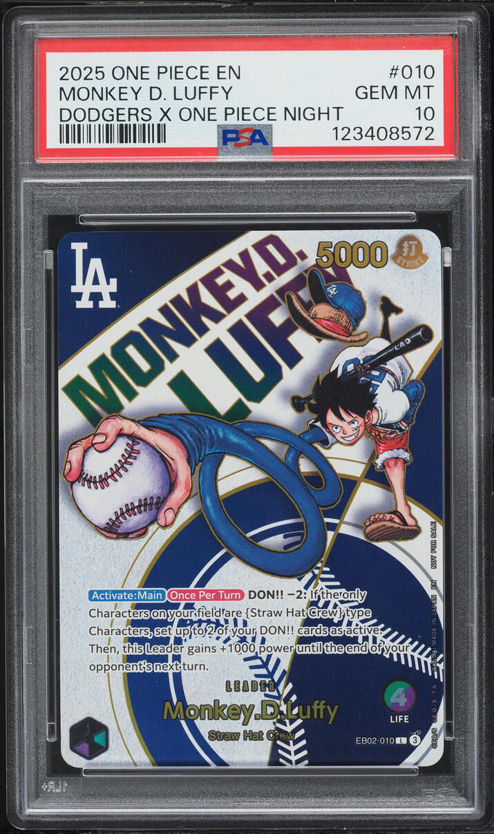 2025 One Piece Dodgers Promo Monkey D. Luffy #EB02-010 PSA 10 GEM MINT