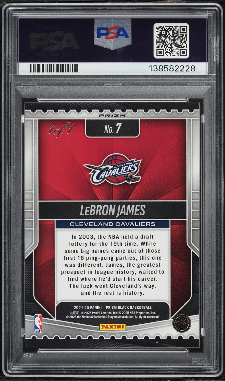 2024 Panini Prizm Black Luck Of The Lottery Black LeBron James 1/1 #7 PSA 10 GEM MINT