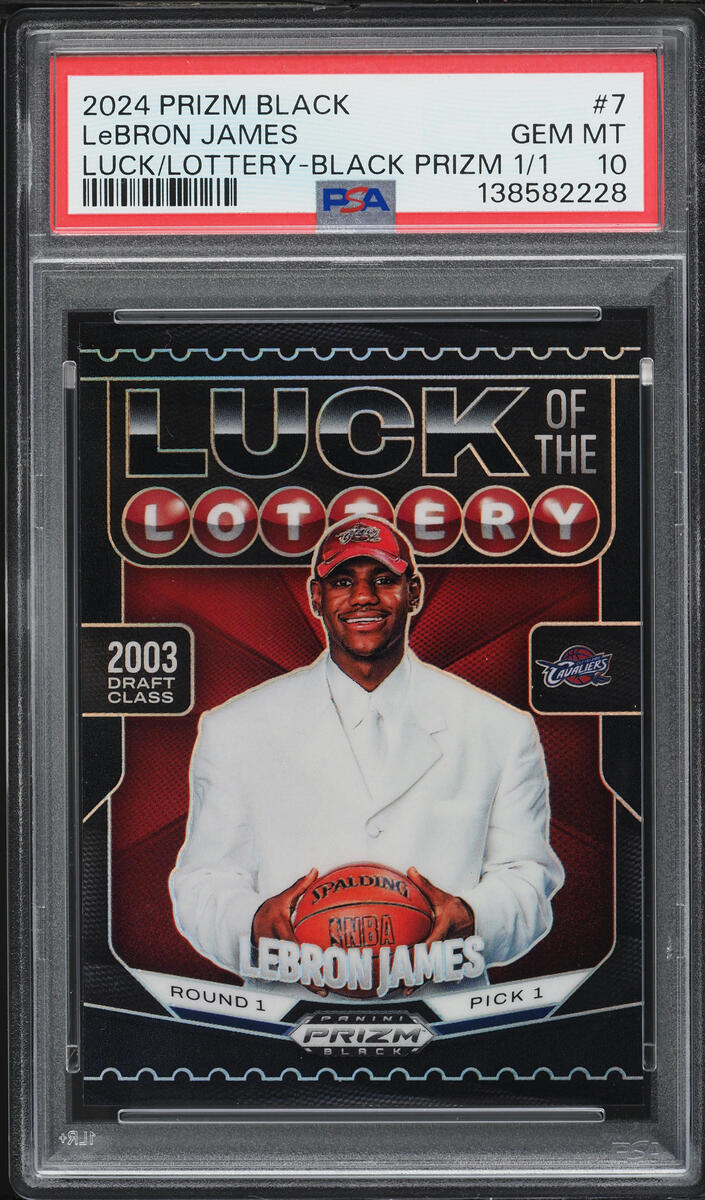 2024 Panini Prizm Black Luck Of The Lottery Black LeBron James 1/1 #7 PSA 10 GEM MINT
