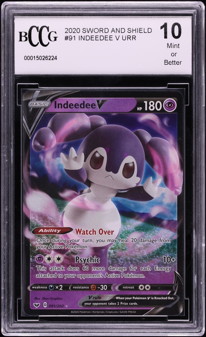 2020 Pokemon Sword & Shield Full Art Indeedee V #91 BCCG 10