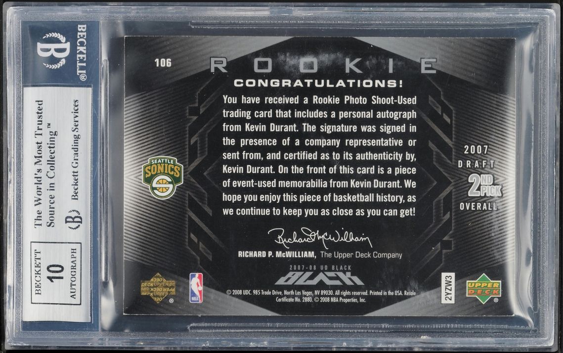 2007 Upper Deck Black Kevin Durant ROOKIE PATCH AUTO /99 #106 BGS 8.5 NM-MT+