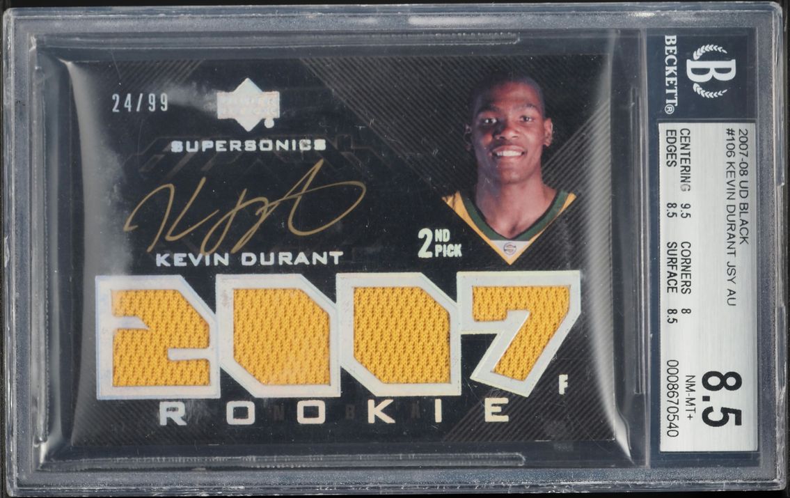 2007 Upper Deck Black Kevin Durant ROOKIE PATCH AUTO /99 #106 BGS 8.5 NM-MT+