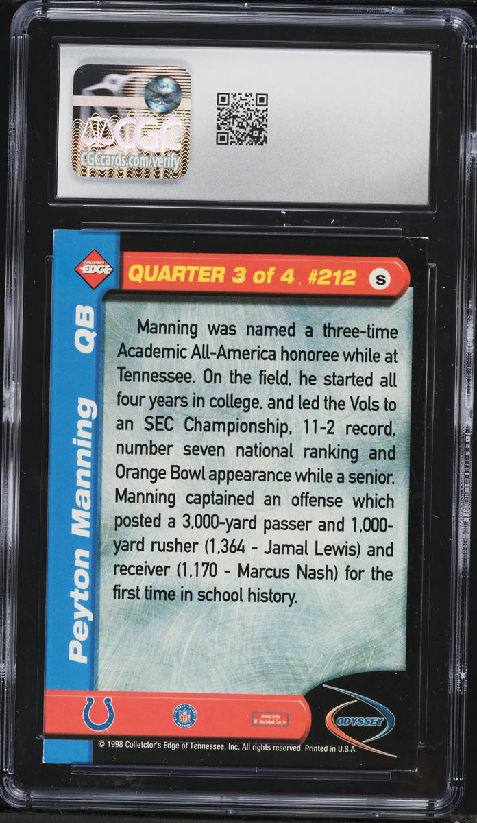 1998 Collector's Edge Odyssey 3rd Quarter Peyton Manning ROOKIE #212 CGC 6.5 EXMT+
