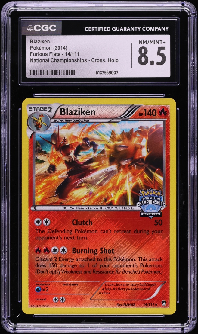 2014 Pokemon XY Furious Fists National Championships Holo Blaziken #14 CGC 8.5 NM-MT+