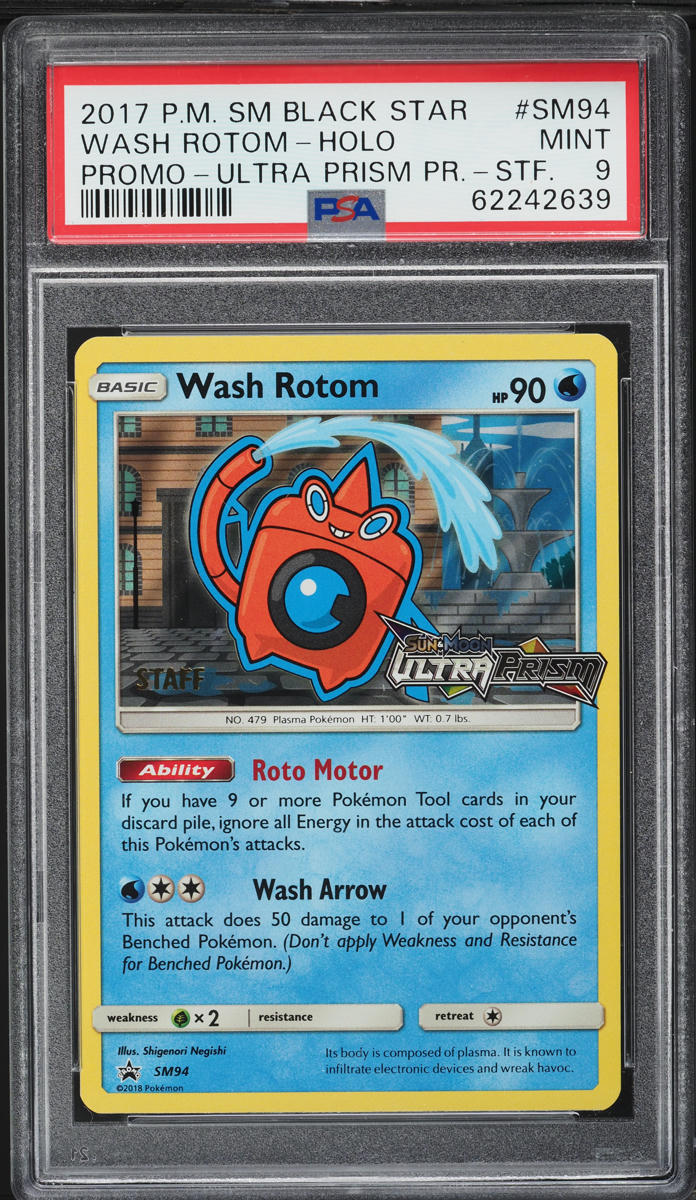 2018 Pokemon SM Black Star Promo Ultra Prism Staff Holo Wash Rotom #SM94 PSA 9