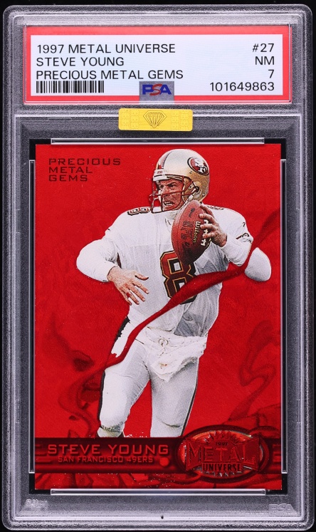 1997 Metal Universe Precious Metal Gems PMG Red Steve Young /150 #27 MBA PSA 7 NRMT