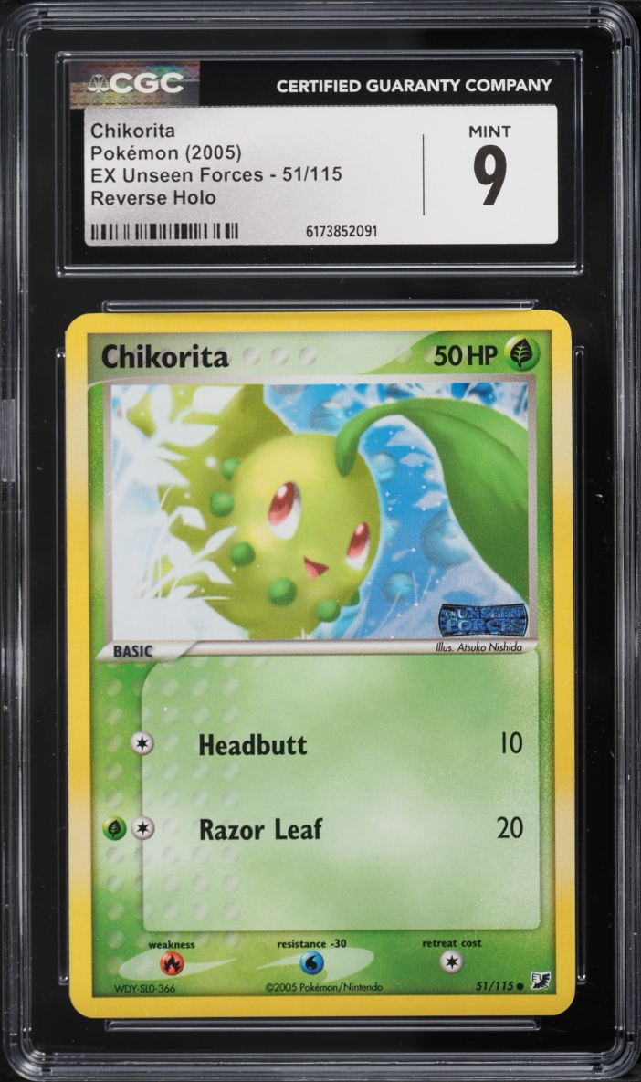 2005 Pokemon EX Unseen Forces Reverse Holo Chikorita #51 CGC 9 MINT