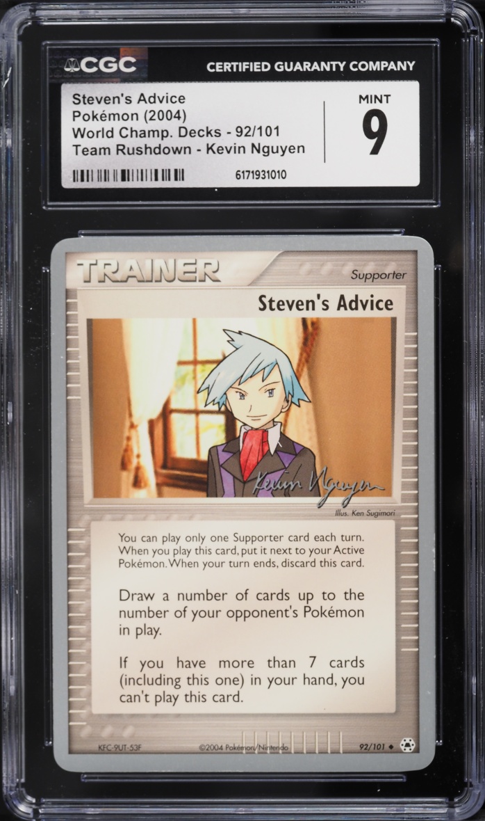 2004 Pokemon World Championships Decks Team Rushdown Kevin Nguyen Steven's Advice #92 CGC 9