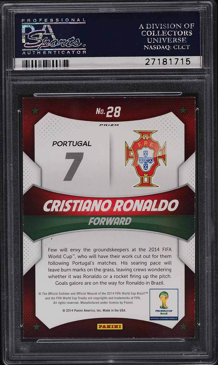 2014 Panini Prizm World Cup Stars Yellow & Red Pulsar Cristiano Ronaldo #28 PSA 10 GEM MINT