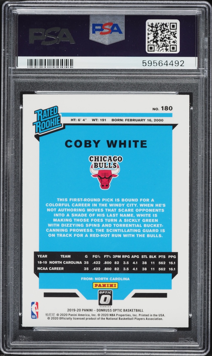 2019 Donruss Optic Coby White ROOKIE #180 PSA 10 GEM MINT