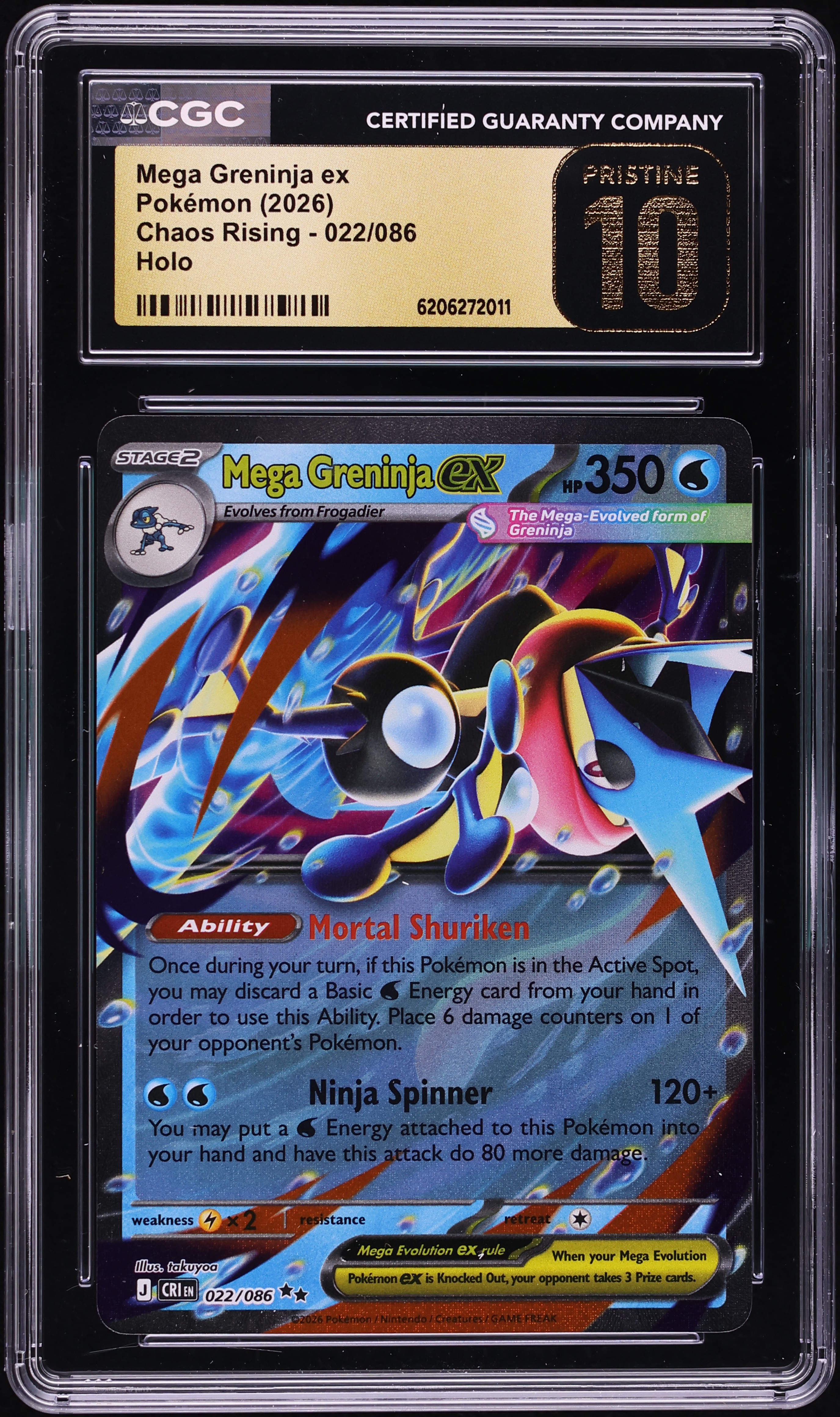 2026 Pokemon Mega Evolution Chaos Rising Holo Mega Greninja Ex #22 CGC 10 PRISTINE