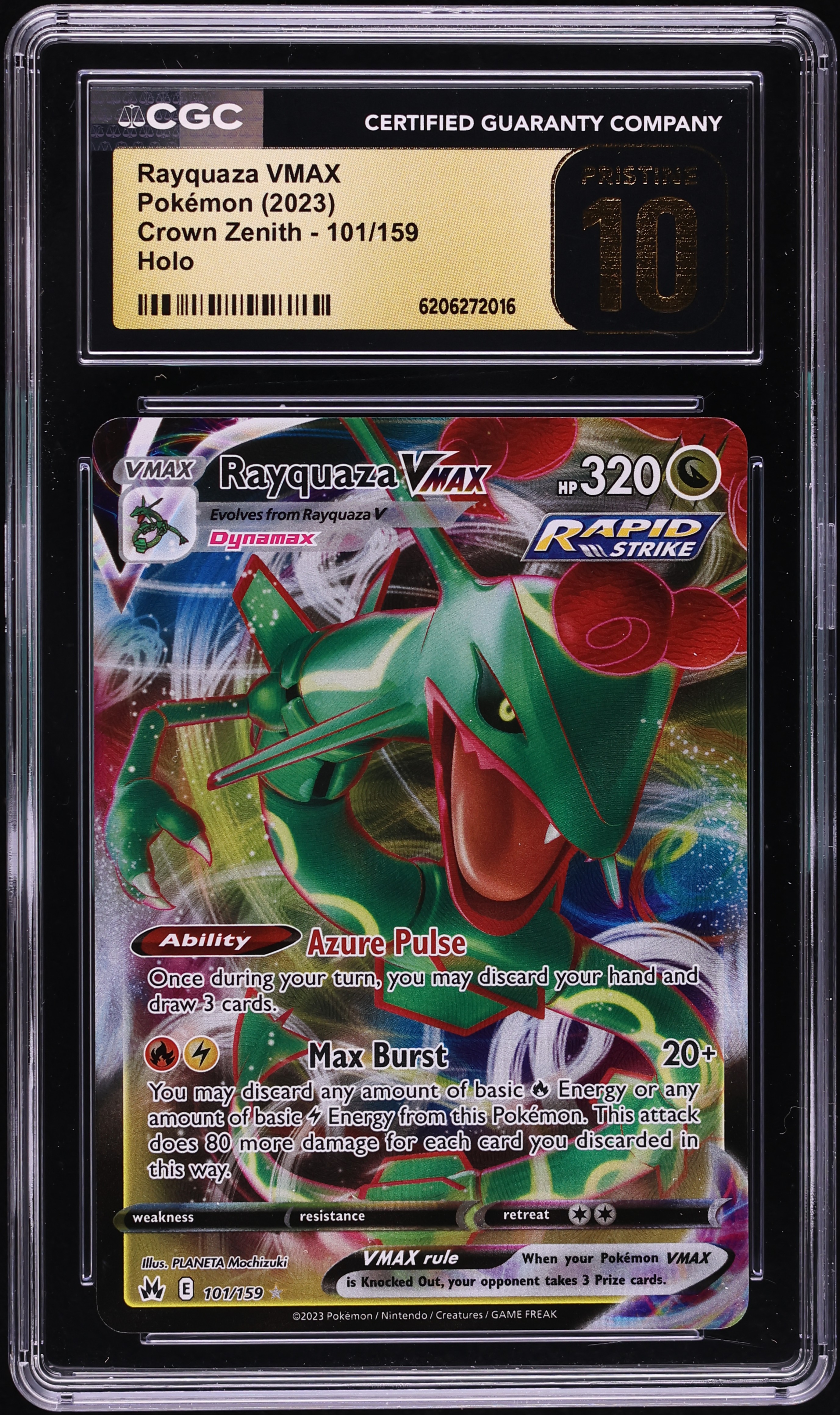 2023 Pokemon Sword & Shield Crown Zenith Holo Rayquaza Vmax #101 CGC 10 PRISTINE