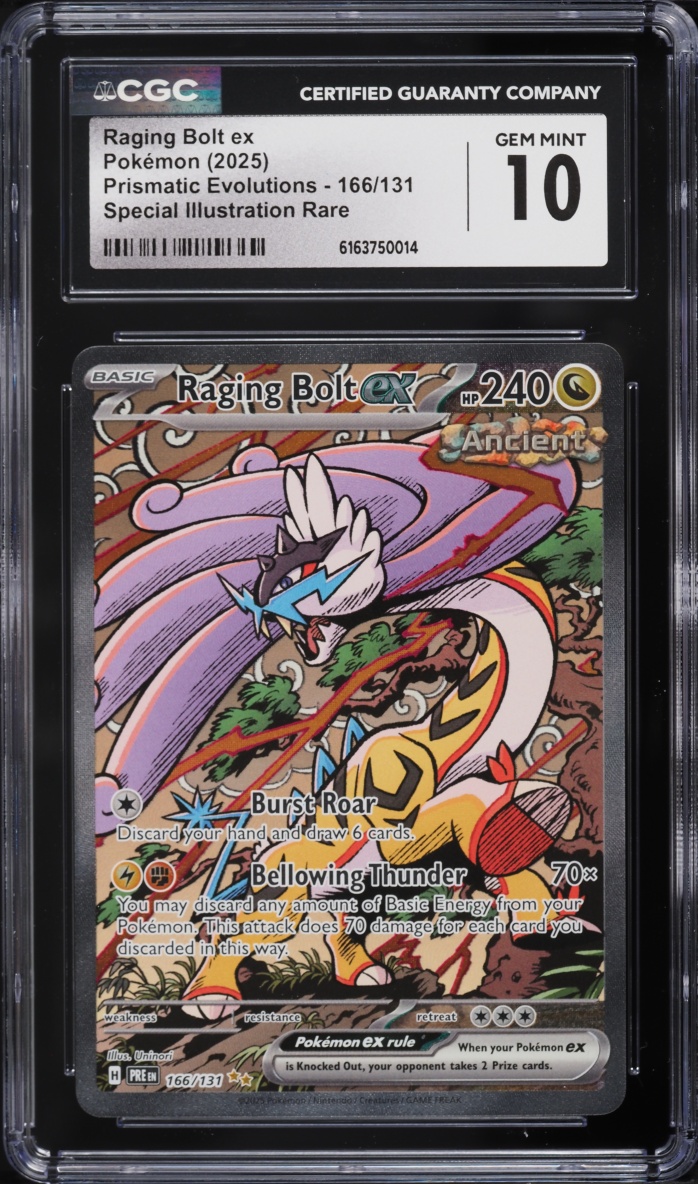 2025 Pokemon Scarlet & Violet Prismatic Evolutions SIR Raging Bolt Ex #166 CGC 10 GEM MINT