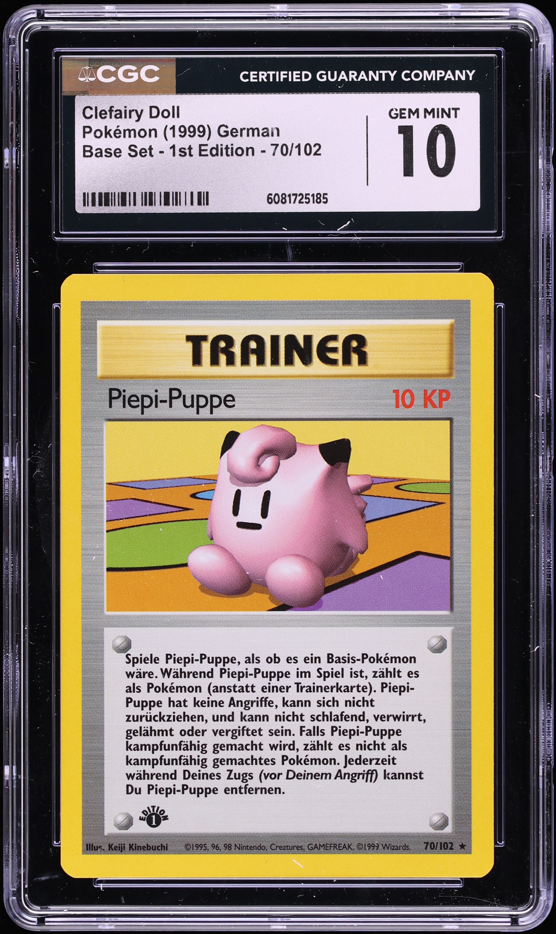 1999 Pokemon German Base Set 1st Edition Clefairy Doll #70 CGC 10