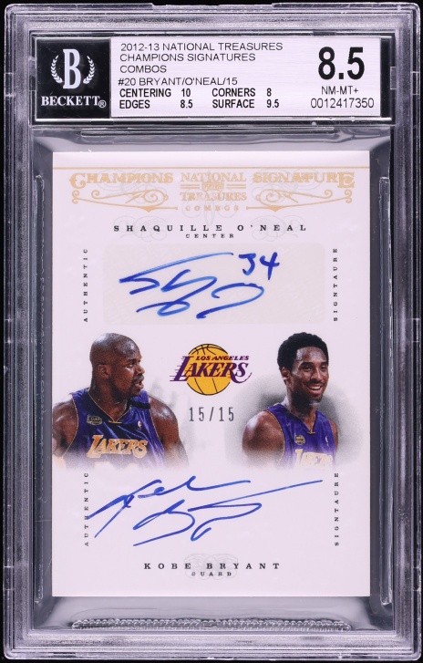 2012 National Treasures Champions Kobe Bryant Shaquille O'Neal AUTO 15/15 #20 BGS 8.5 NM-MT+