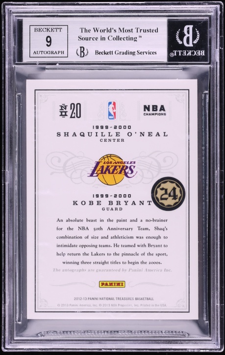 2012 National Treasures Champions Kobe Bryant Shaquille O'Neal AUTO 15/15 #20 BGS 8.5 NM-MT+