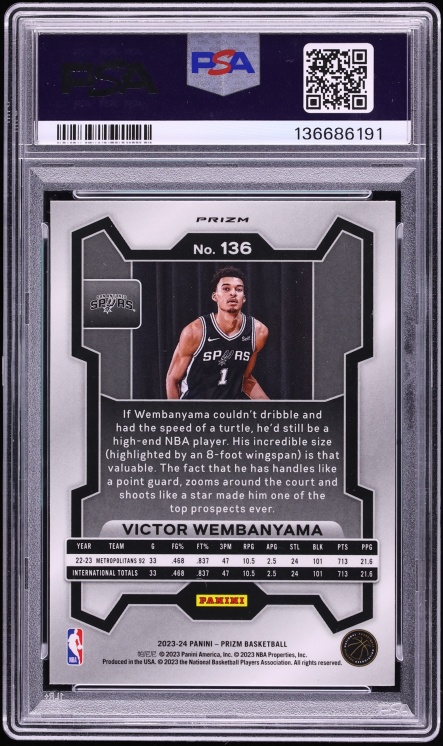 2023 Panini Prizm Red Sparkle Victor Wembanyama ROOKIE #136 PSA 10 GEM MINT