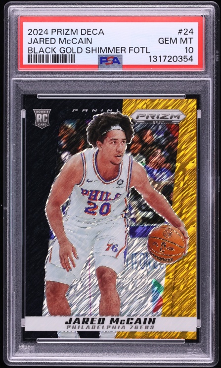 2024 Panini Prizm Deca Black Gold Shimmer FOTL Jared McCain ROOKIE /8 #24 PSA 10 GEM MINT