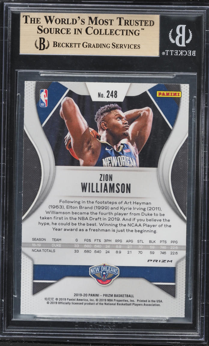 2019 Panini Prizm Red White Blue Zion Williamson ROOKIE #248 BGS 9.5 GEM MINT