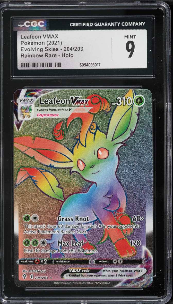 2021 Pokemon Sword & Shield Evolving Skies Rainbow Rare Leafeon VMAX #204 CGC 9 MINT