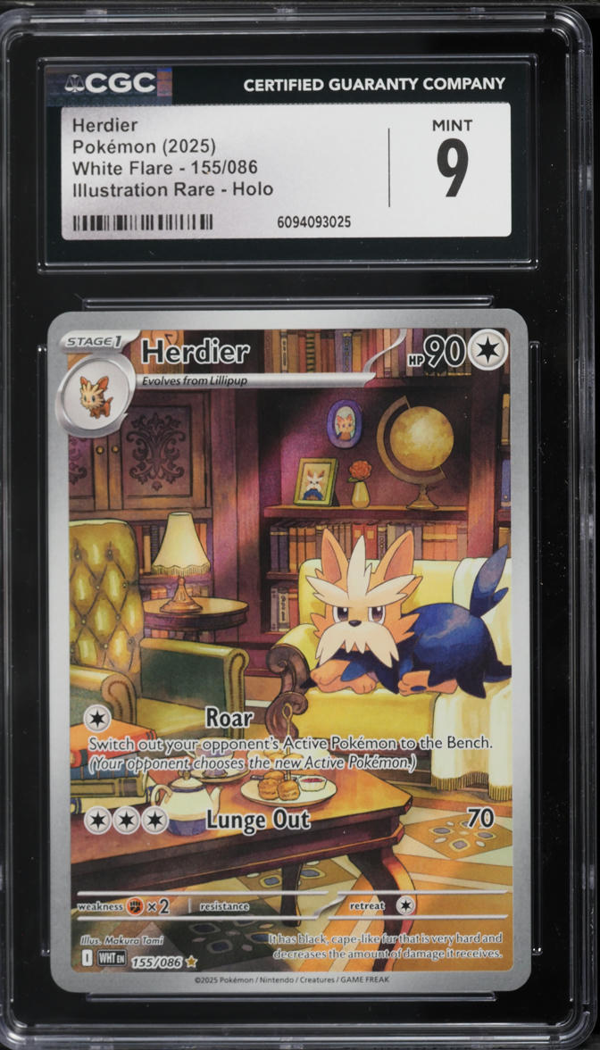 2025 Pokemon Scarlet & Violet White Flare IR Herdier #155 CGC 9 MINT