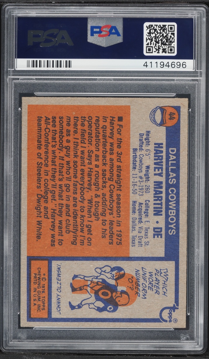1976 Topps Football Harvey Martin ROOKIE #44 PSA 9 MINT